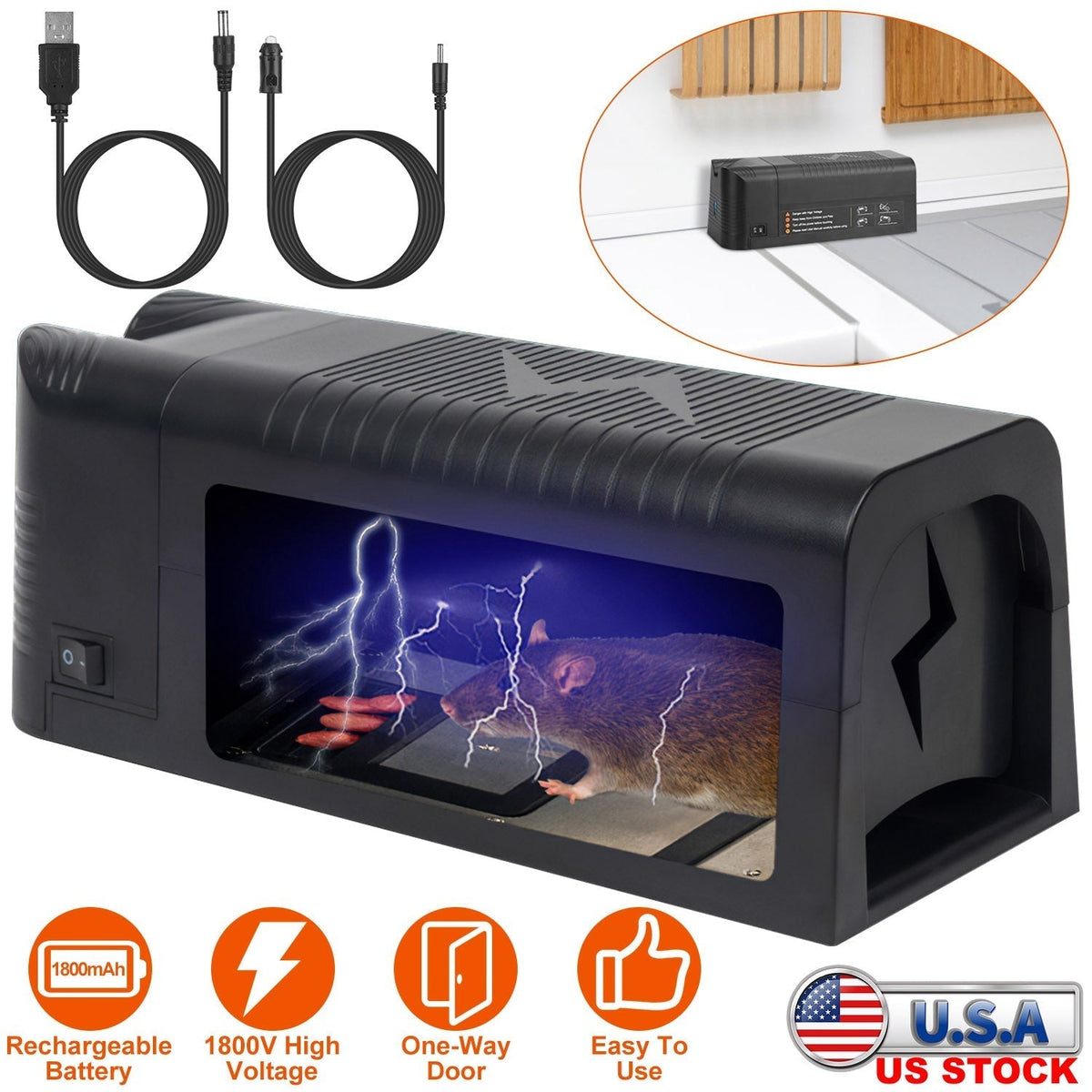 Electric Rat Trap – Rechargeable 1800V Shock Mouse Killer