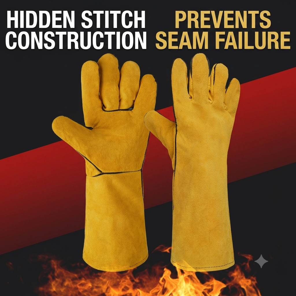 Leather BBQ Gloves Heat Resistant Cowhide Grill Gloves