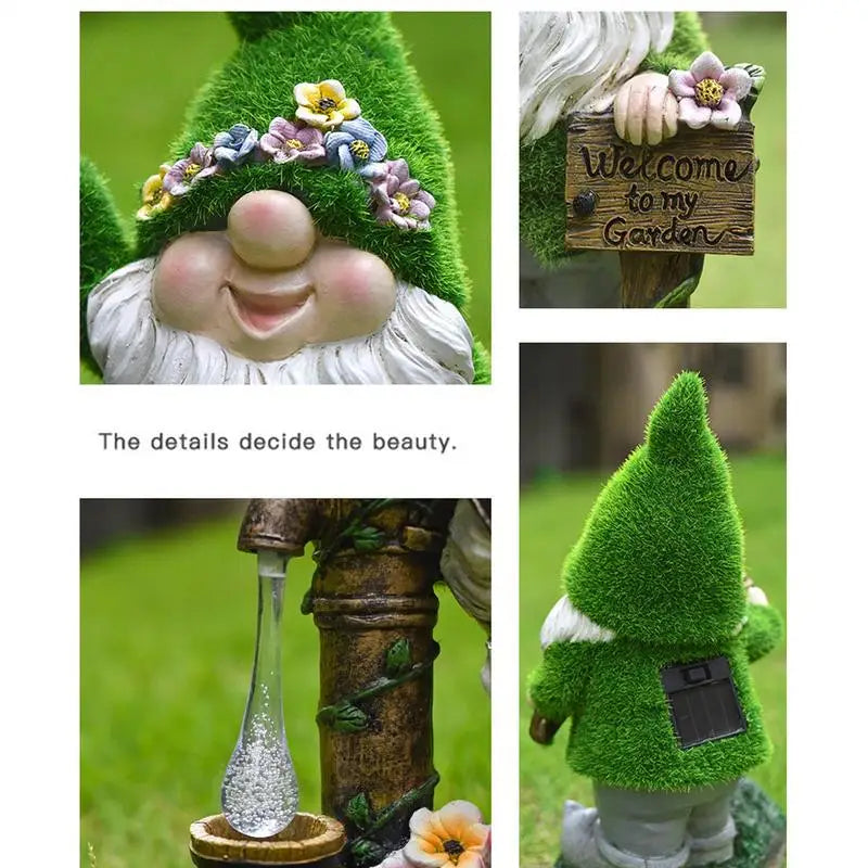 Solar Garden Gnome Statue with Lantern Outdoor Solar Powered Garden Decor