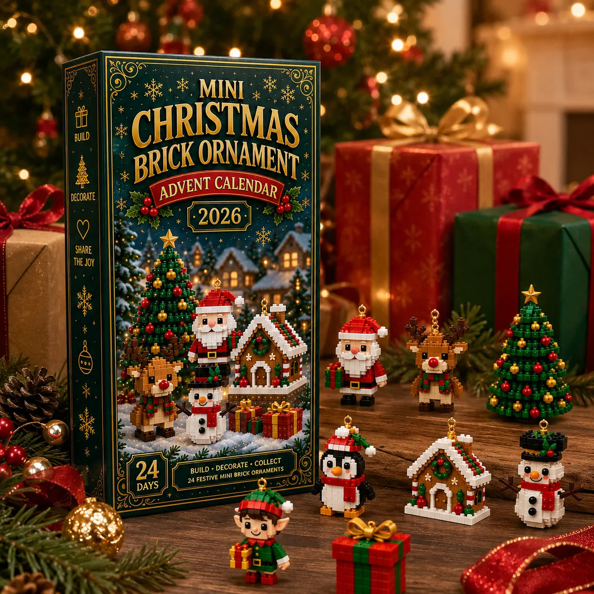 Build & Hang Christmas Countdown – 24 Mini Holiday Brick Ornaments