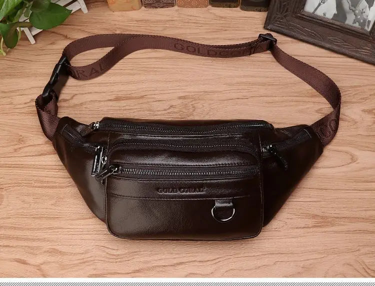 Genuine Cowhide Leather Waist Bag | Ample Storage & Versatile Design for Travel