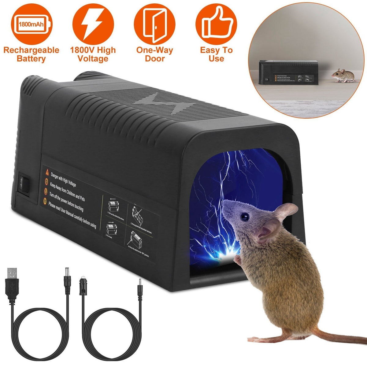 Electric Rat Trap – Rechargeable 1800V Shock Mouse Killer