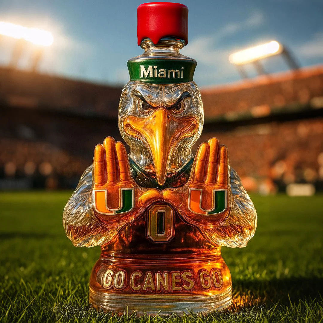 Miami Hurricanes Go Canes Go Whiskey Bottle