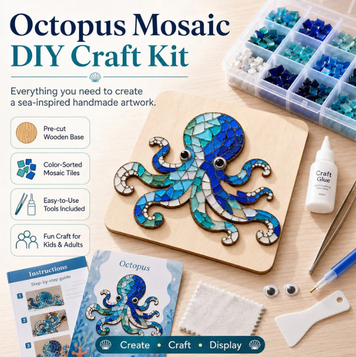 Octopus Mosaic DIY Craft Kit, Glass Tile Art for Beginners & Adults
