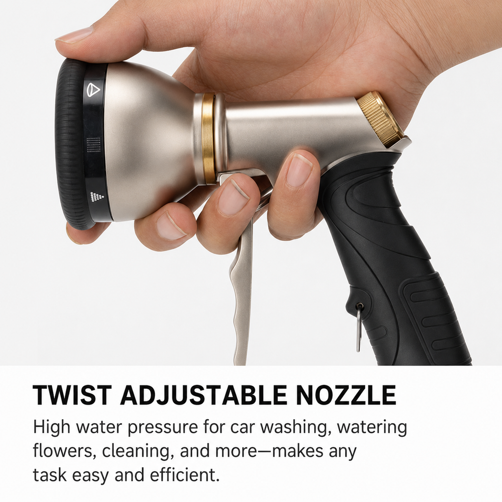 Heavy Duty Metal Garden Hose Nozzle with 9 Spray Patterns