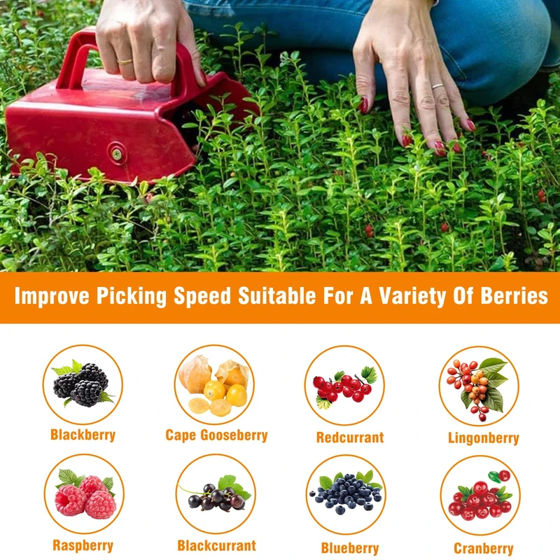 Handheld Berry Picker Comb – Blueberry & Blackberry Rake, Ergonomic Garden Tool (Red)