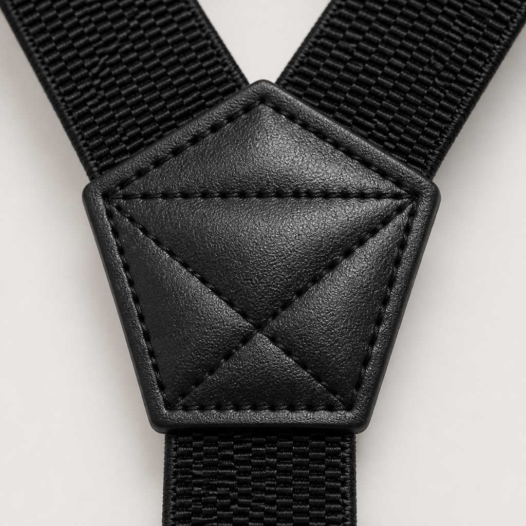 Close-up of the back connector on men's Y-back belt loop suspenders