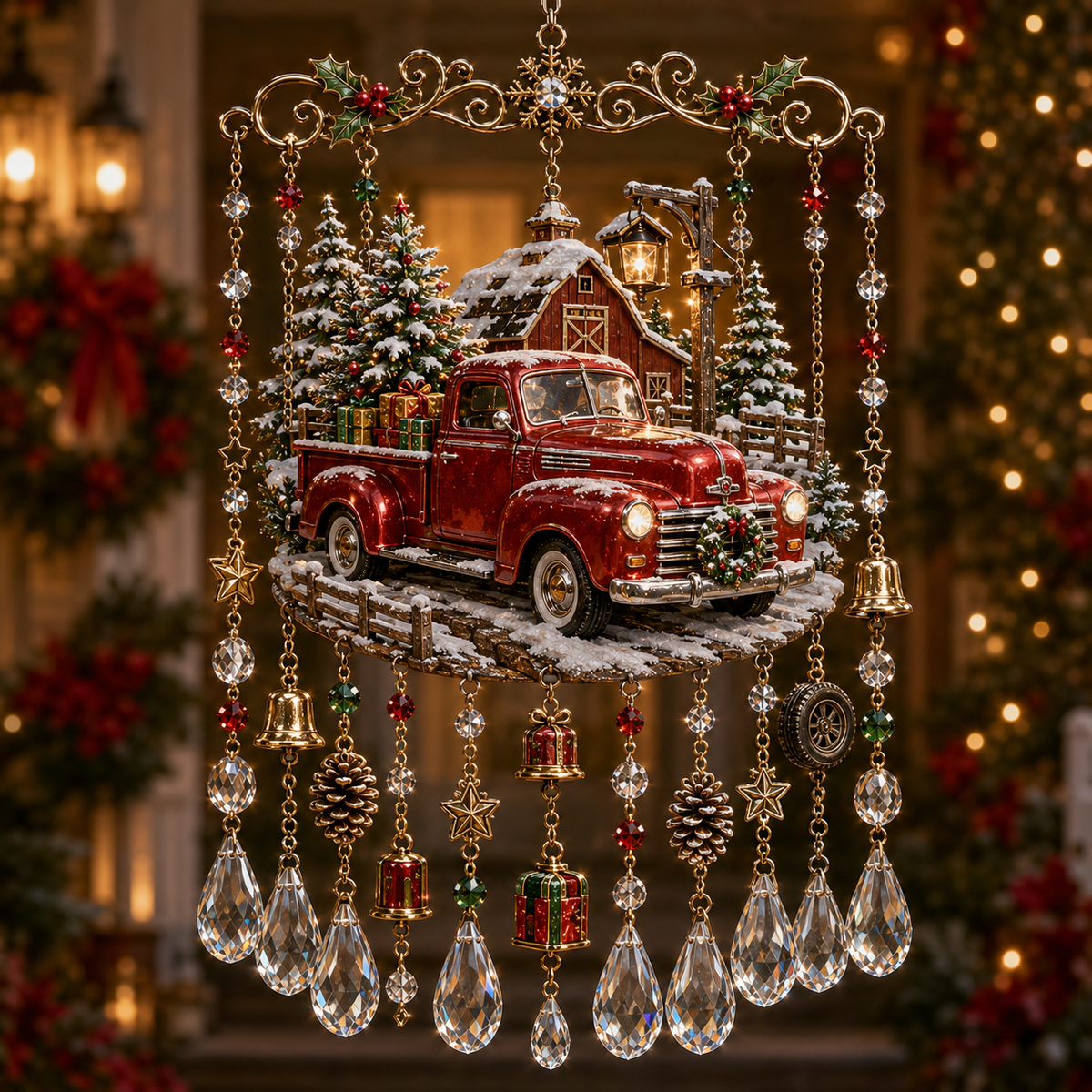 Christmas Crystal Wind Chime - 14 Festive Designs, 20 x 35 cm