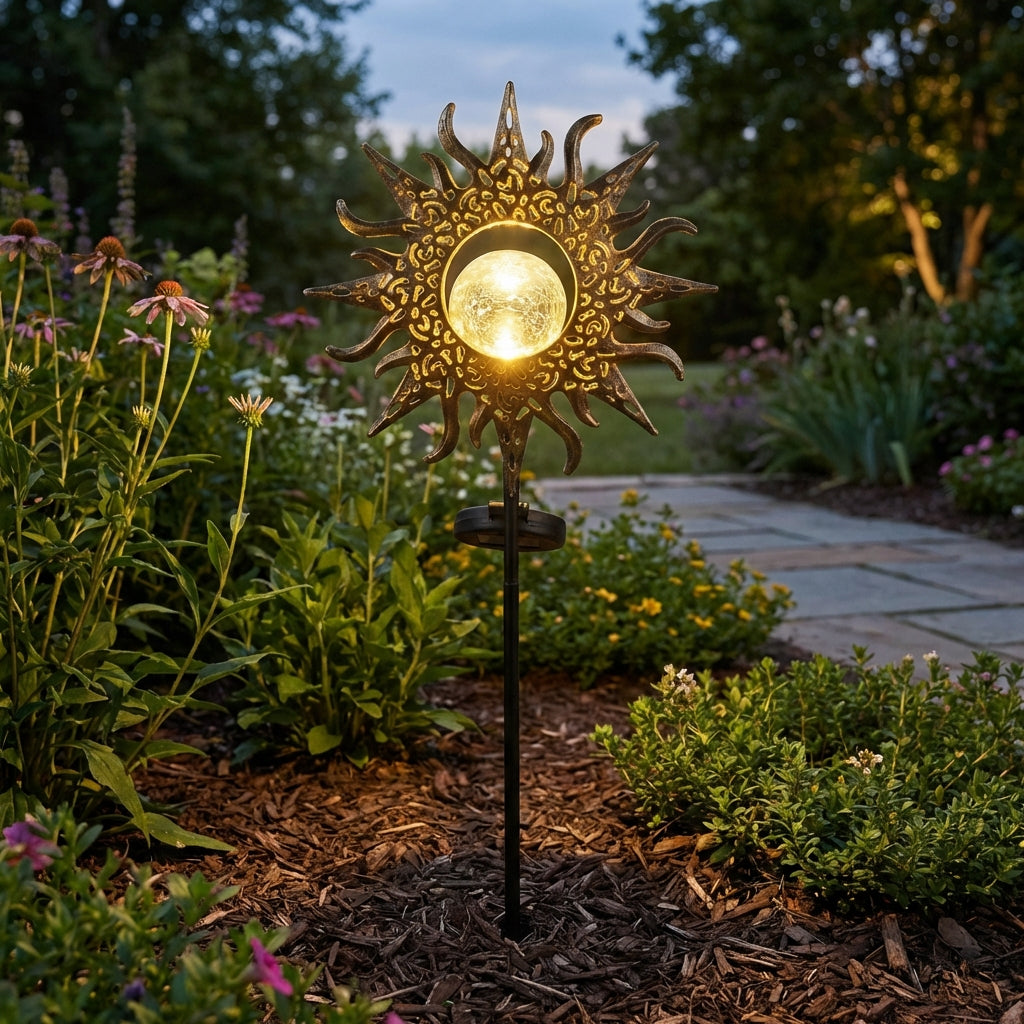 Solar Garden Stake Light with Decorative Pattern for Pathway and Yard