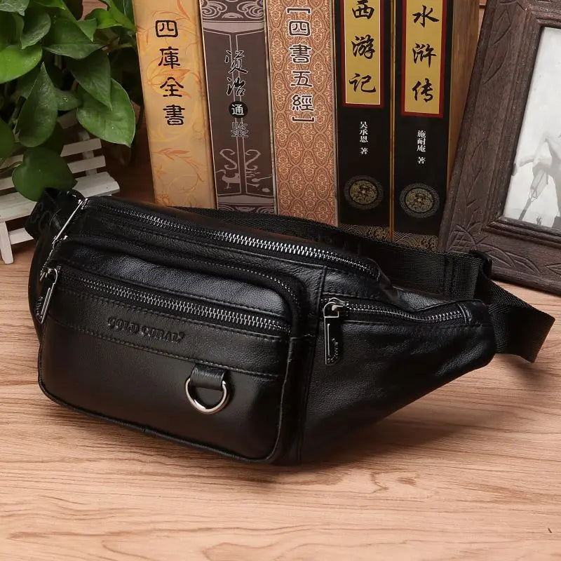 Genuine Cowhide Leather Waist Bag | Ample Storage & Versatile Design for Travel