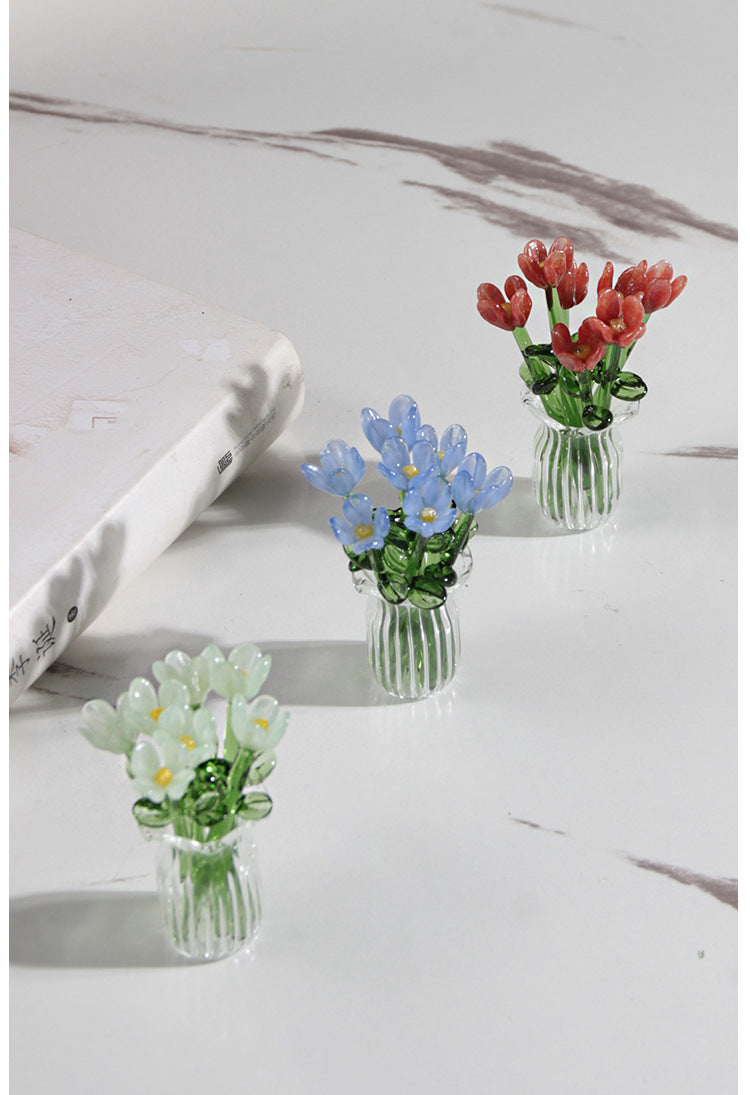 Glass Flower Bouquet Artificial Floral Decoration for Home Decor