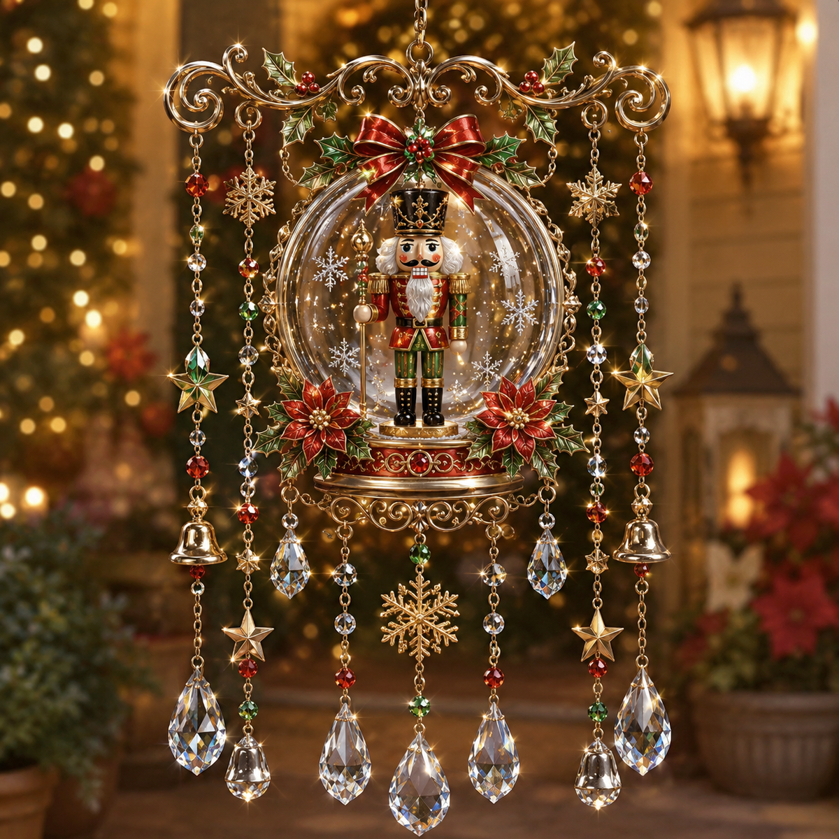 Christmas Crystal Wind Chime - 14 Festive Designs, 20 x 35 cm