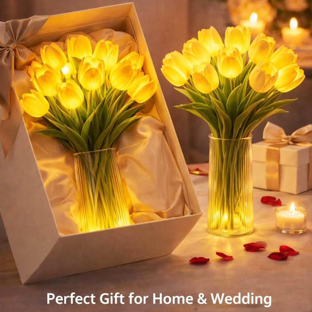 LED Tulip Light Bouquet with 15 Flowers, Romantic Home Decor Lamp