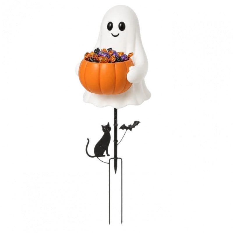 Solar Halloween Ghost Candy Bowl Garden Stake for Yard & Porch Decor