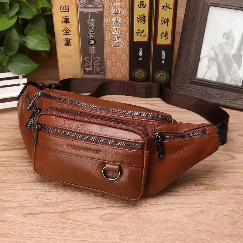 Genuine Cowhide Leather Waist Bag | Ample Storage & Versatile Design for Travel