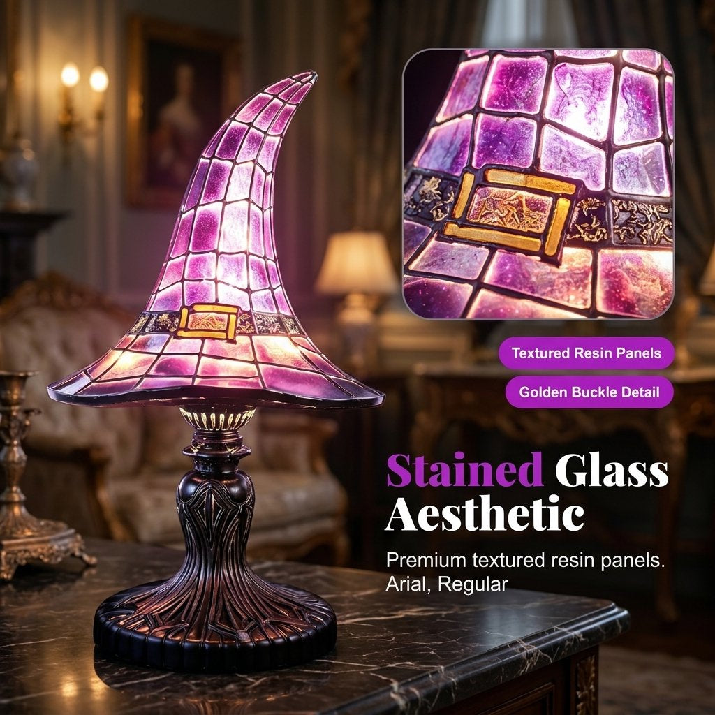 Halloween Gothic Witch Hat Table Lamp Stained Glass Ambient Night Light