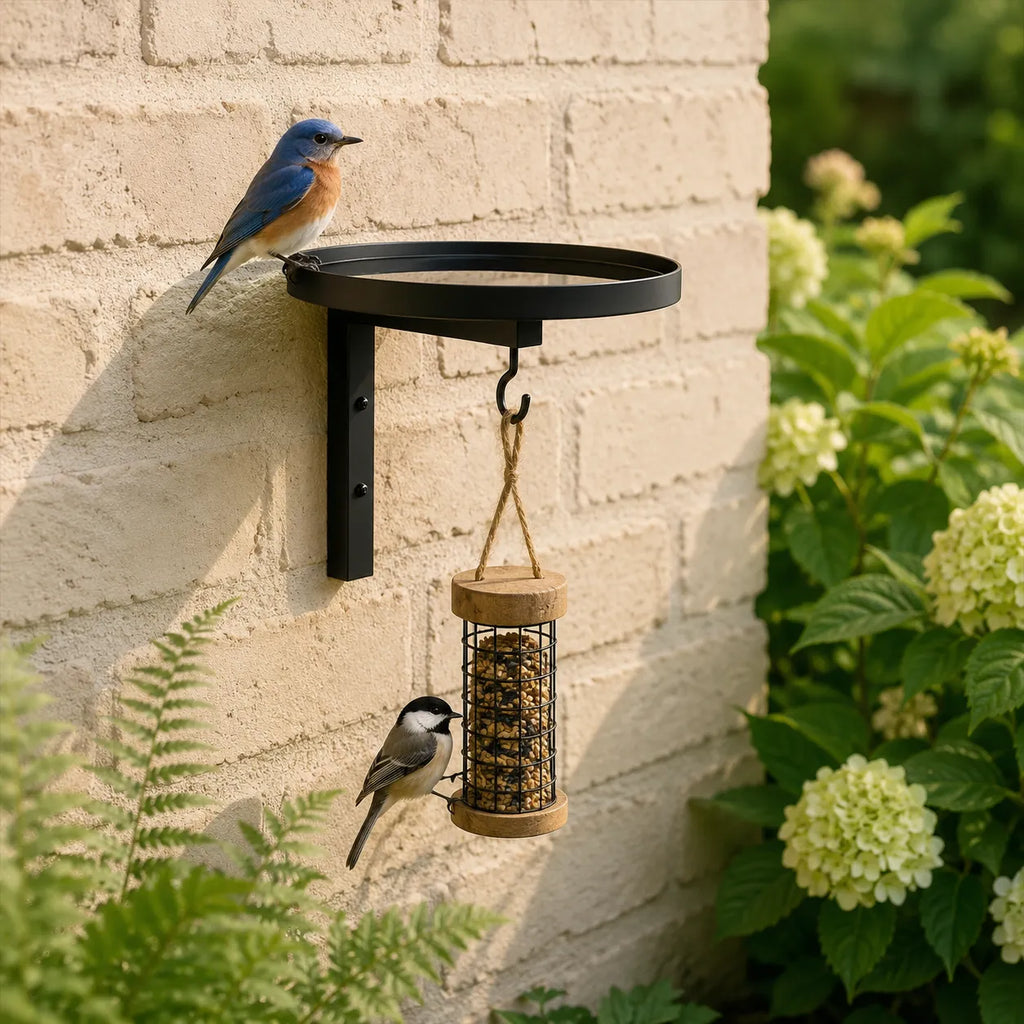 Wall Mounted Bird Bath, 4-in-1 Outdoor Garden Bracket with Feeder Hook