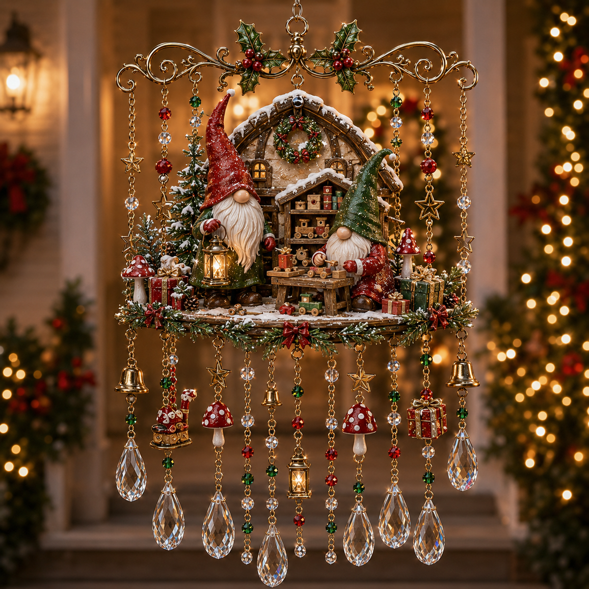 Christmas Crystal Wind Chime - 14 Festive Designs, 20 x 35 cm