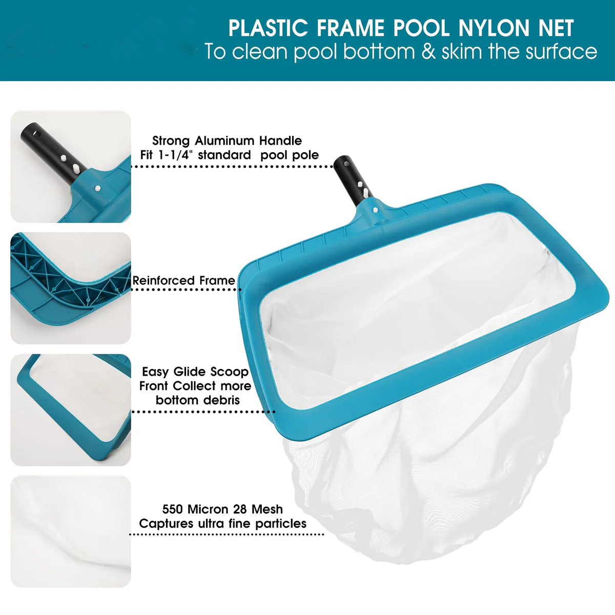 Professional Pool Skimmer Net with Ultra Fine Mesh Deep Nylon Bag
