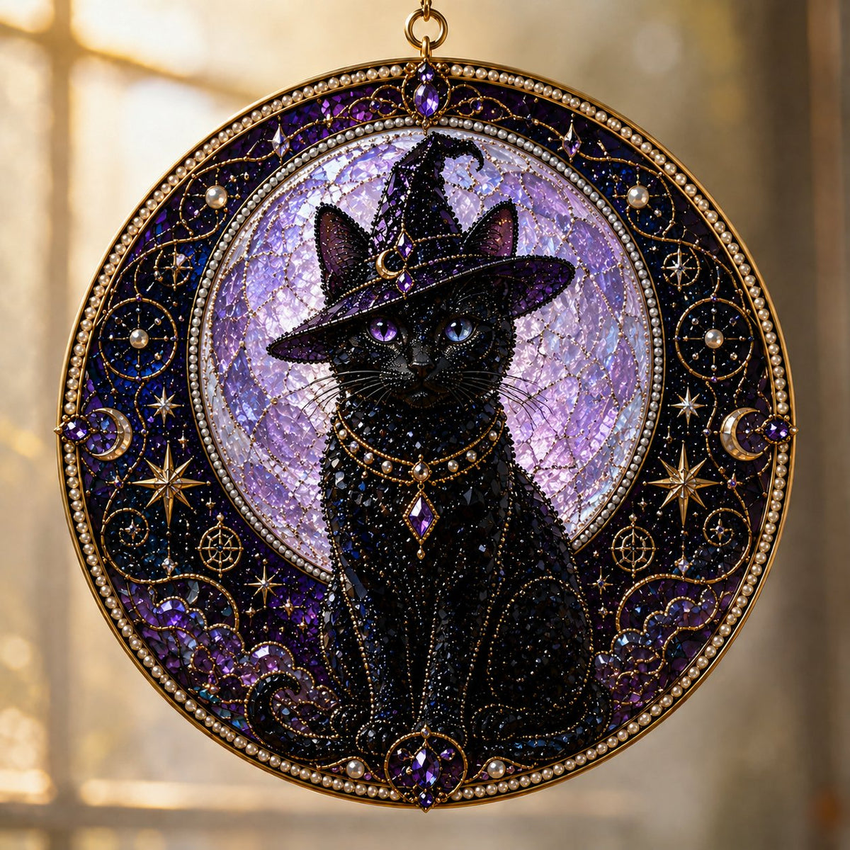 3D Pearl Celestial Black Cat Window Hanging Kit