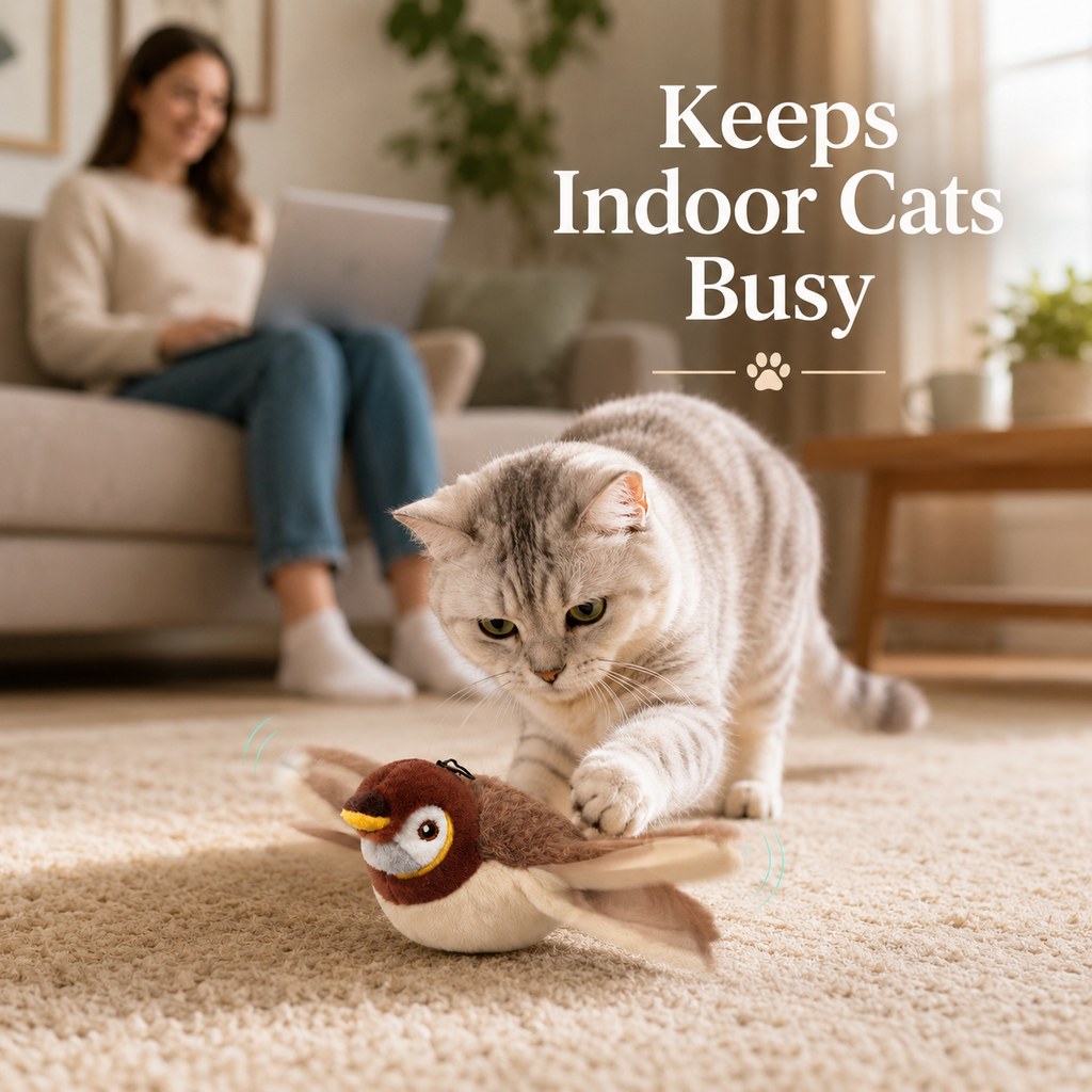 Maetiva Rechargeable Flapping Bird Cat Toy for Indoor Cats - Tap-Activated Plush Kicker Toy for Boredom Relief & Hunting Instinct Play