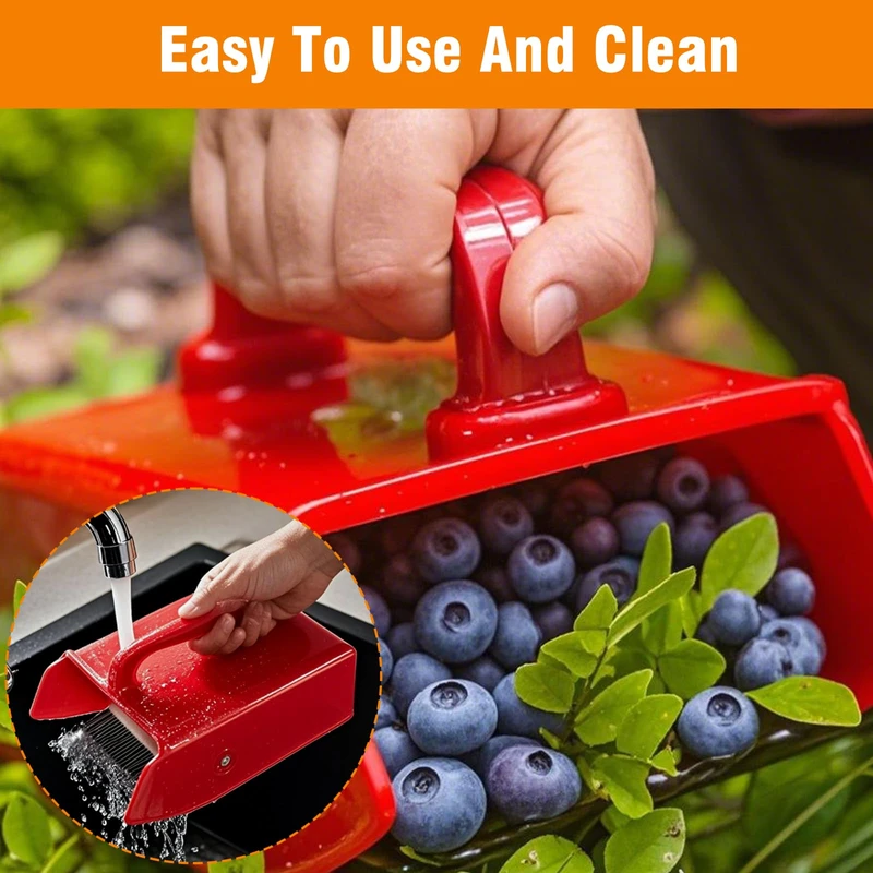 Handheld Berry Picker Comb – Blueberry & Blackberry Rake, Ergonomic Garden Tool (Red)