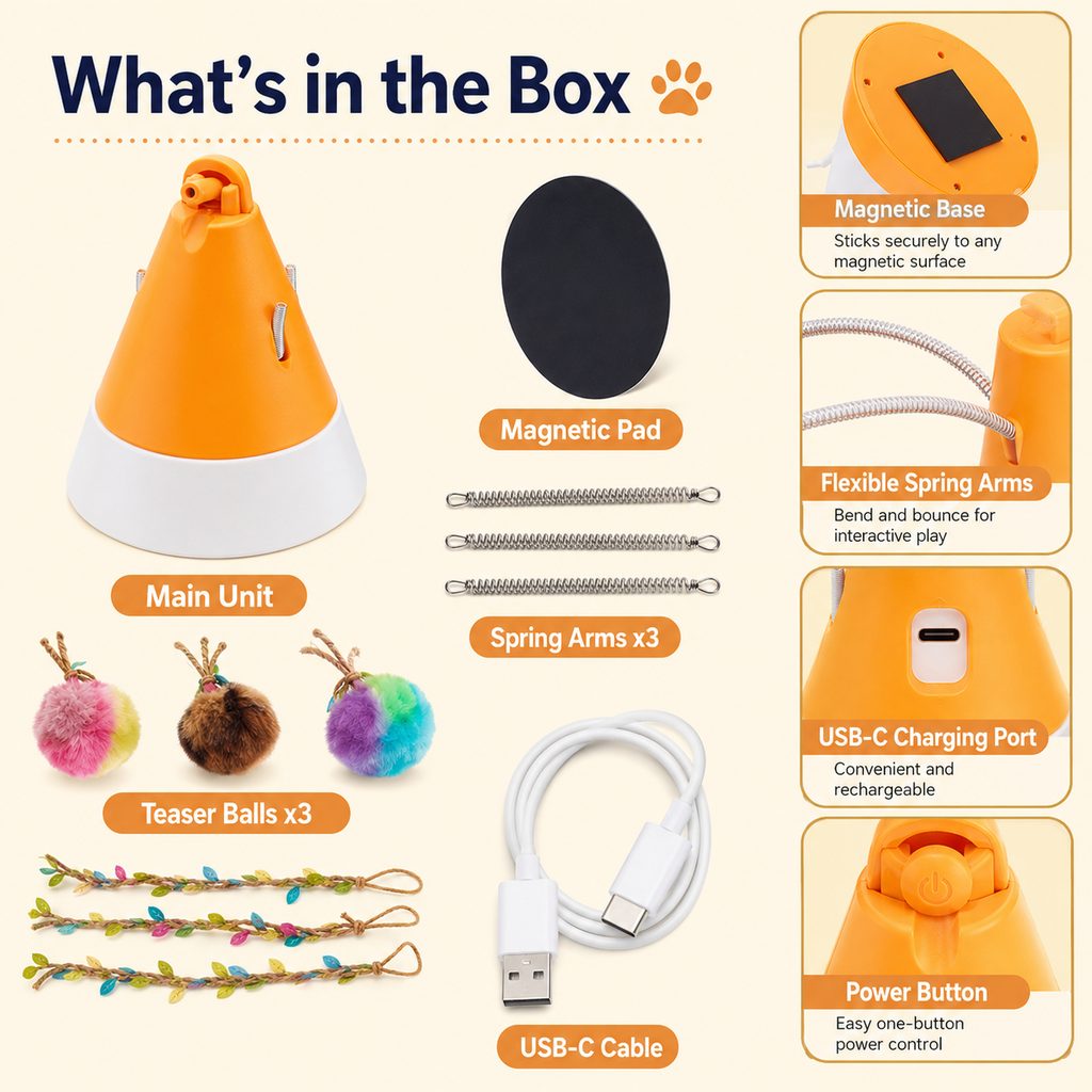 Maetiva MiaSpin 360 Magnetic Rotating Cat Teaser Toy for Indoor Cats - USB-C Hands-Free Play to Beat Boredom