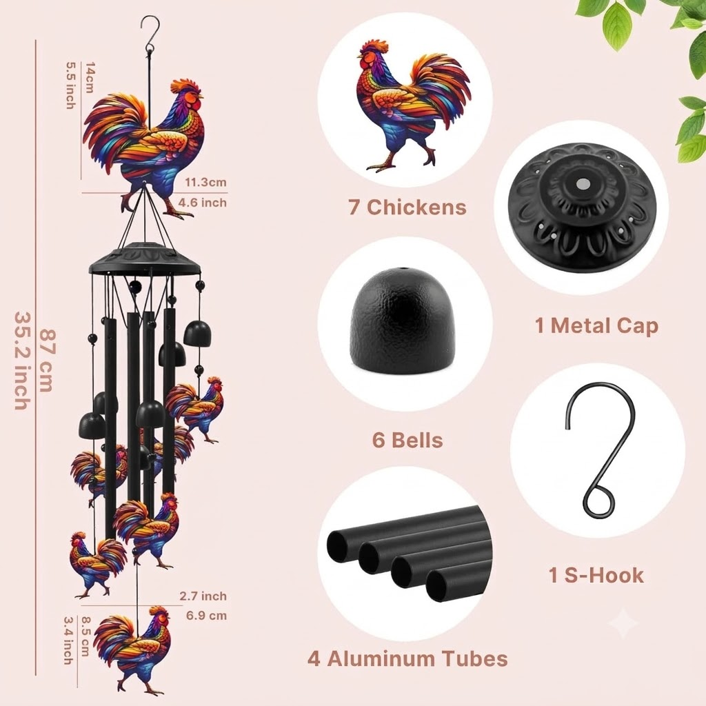 Rainbow Hummingbird Wind Chime, Colorful Aluminum Hanging Decor for Garden, Patio & Porch