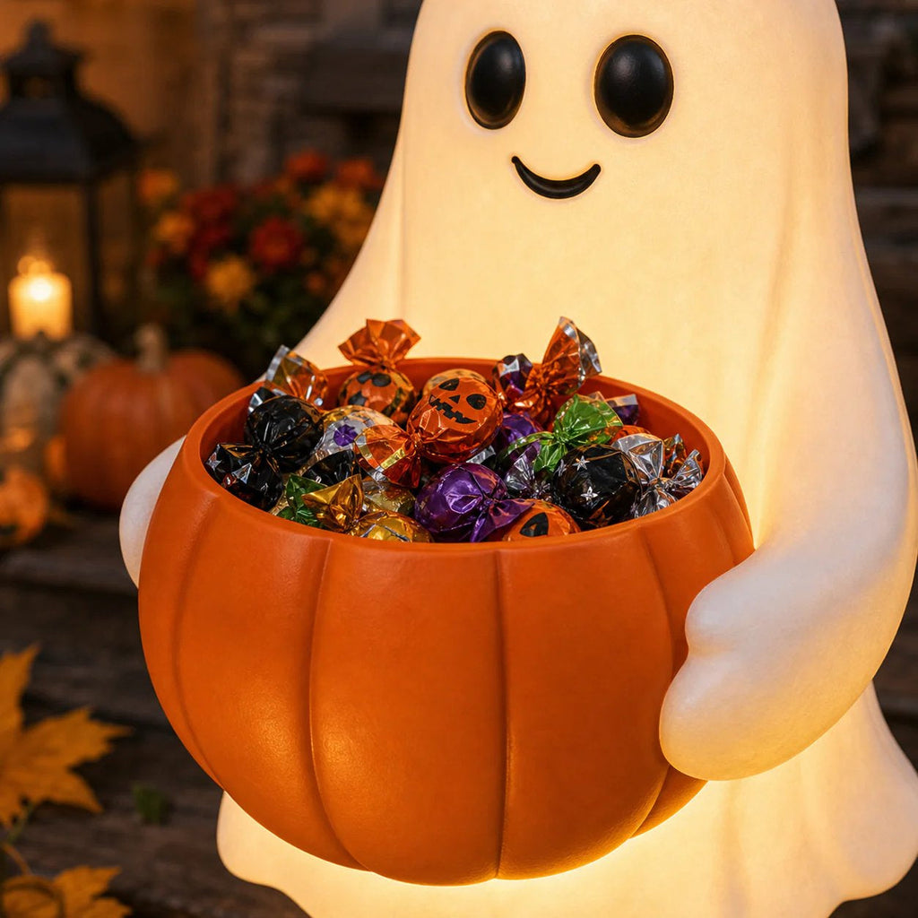 Solar Halloween Ghost Candy Bowl Garden Stake for Yard & Porch Decor
