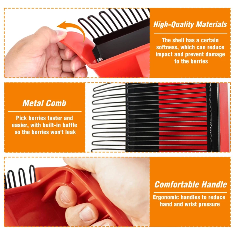 Handheld Berry Picker Comb – Blueberry & Blackberry Rake, Ergonomic Garden Tool (Red)