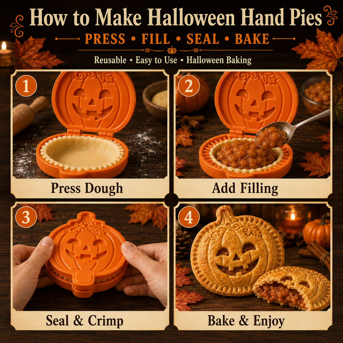 8-Design Halloween Hand Pie Mold Collection