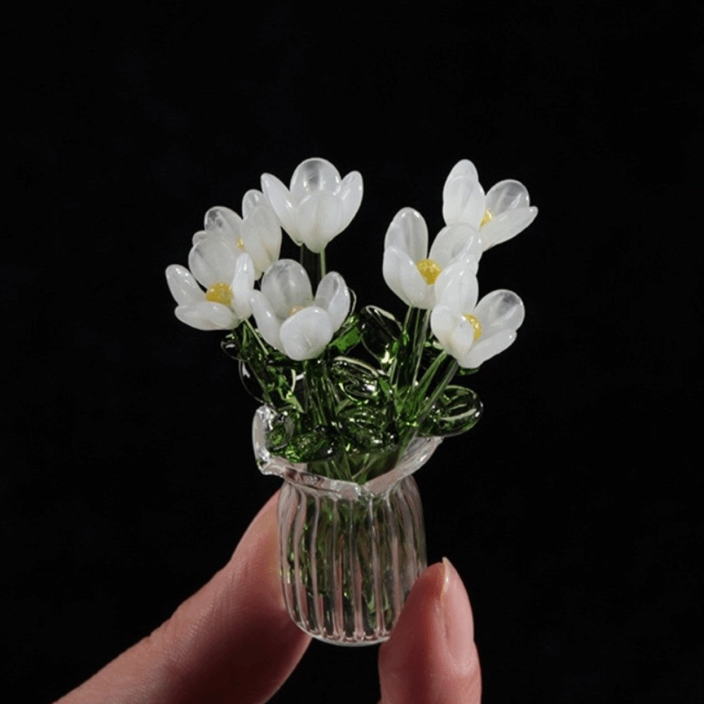 Glass Flower Bouquet Artificial Floral Decoration for Home Decor