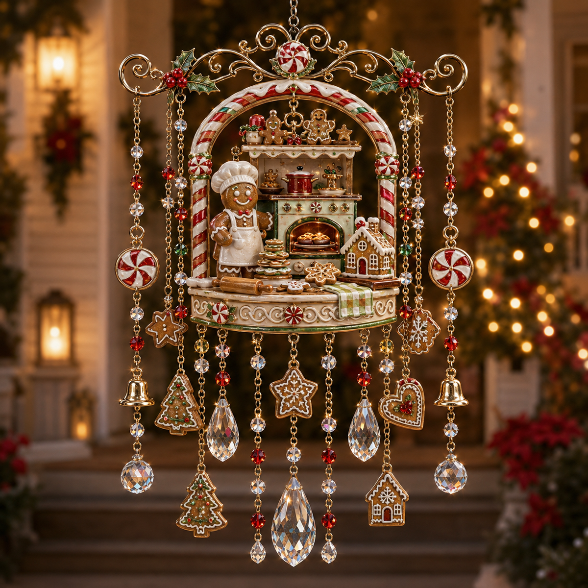 Christmas Crystal Wind Chime - 14 Festive Designs, 20 x 35 cm