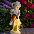 Resin Girl Garden Statue with Solar Watering Can Lights