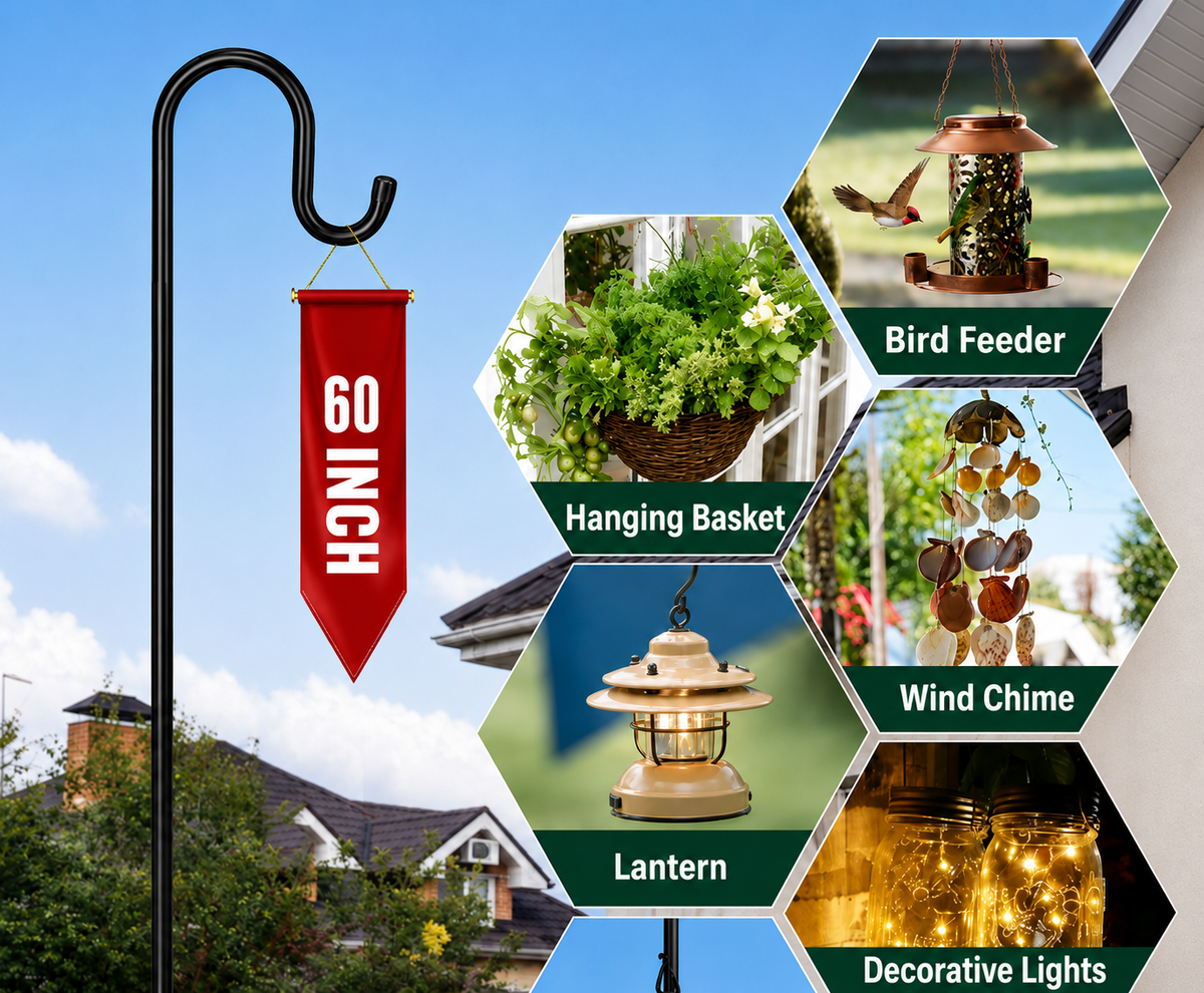 Heavy Duty Bird Feeder Pole with Adjustable Shepherd Hook