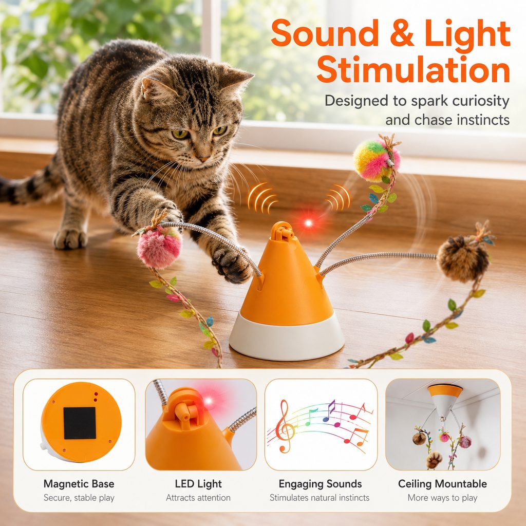 Maetiva MiaSpin 360 Magnetic Rotating Cat Teaser Toy for Indoor Cats - USB-C Hands-Free Play to Beat Boredom