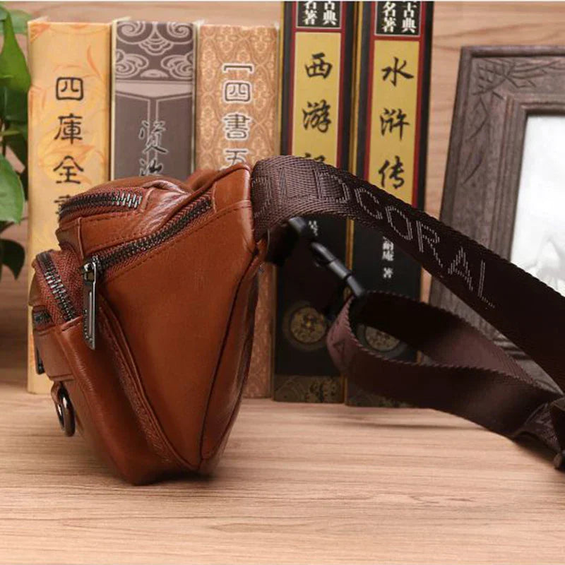 Genuine Cowhide Leather Waist Bag | Ample Storage & Versatile Design for Travel