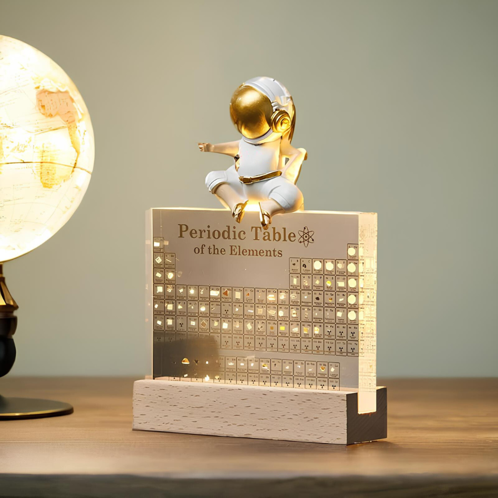 Illuminated Periodic Table with Real Elements and LED Display Base