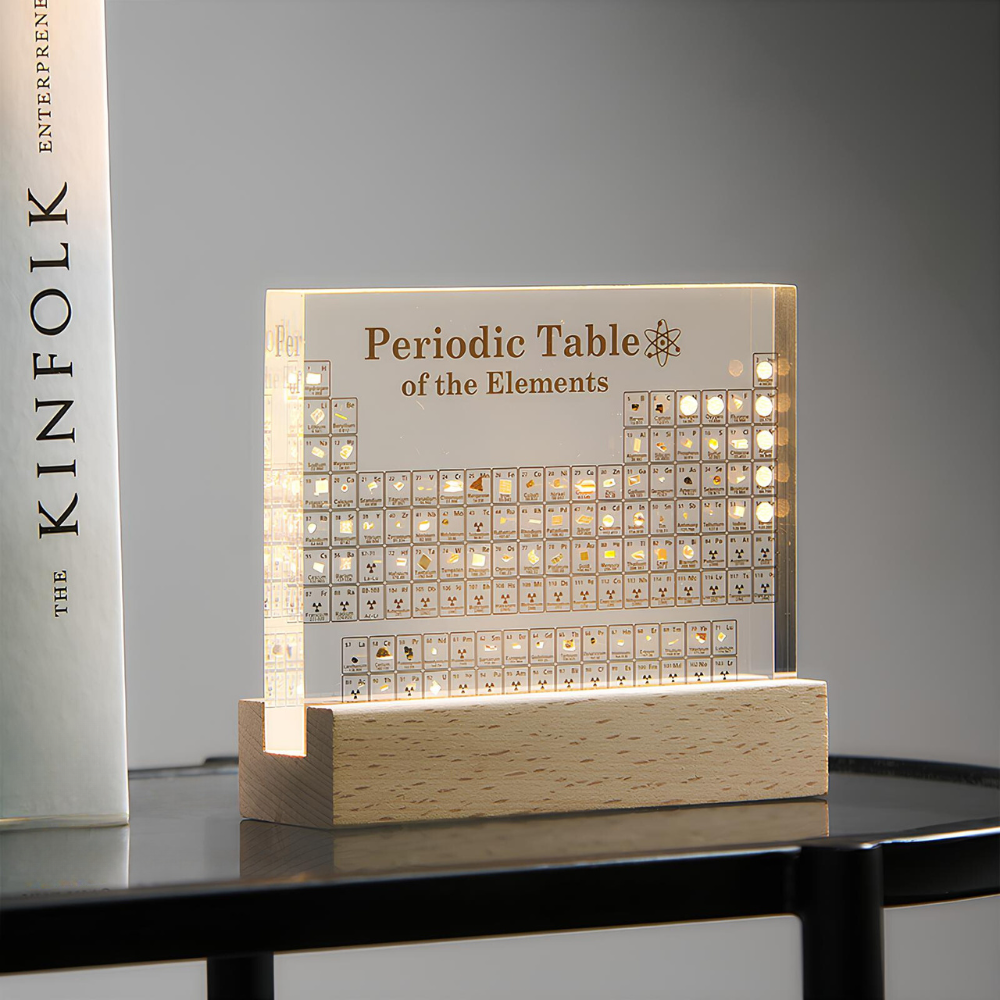 Illuminated Periodic Table with Real Elements and LED Display Base