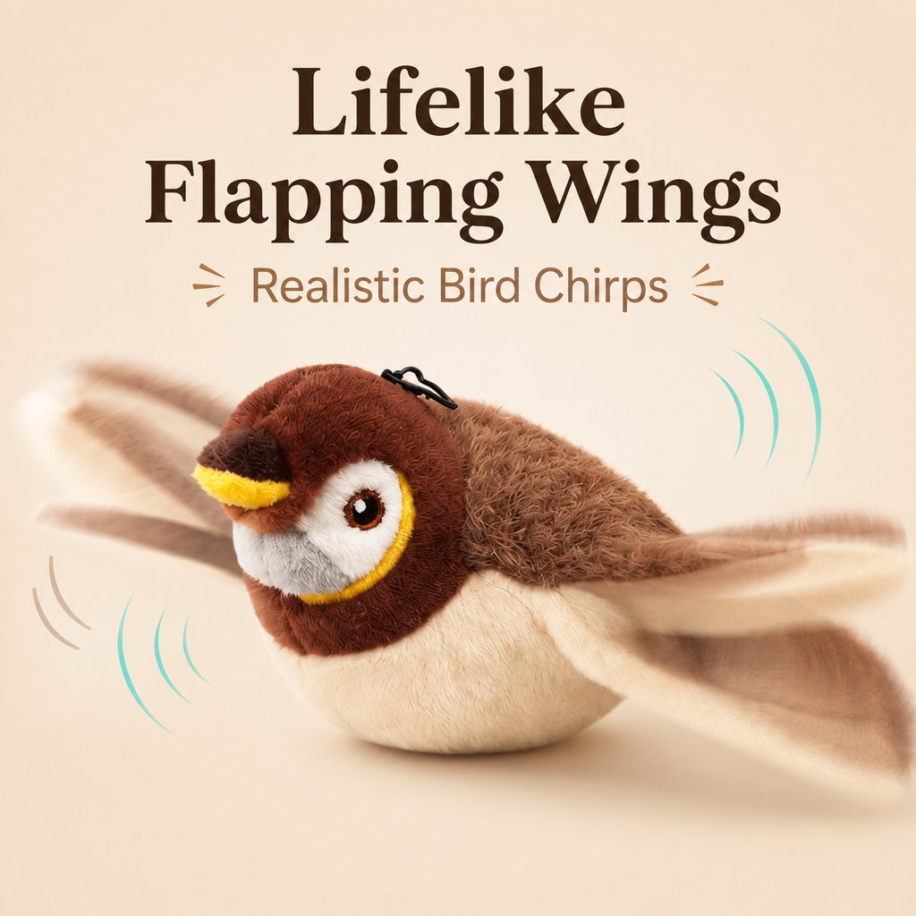 Maetiva Rechargeable Flapping Bird Cat Toy for Indoor Cats - Tap-Activated Plush Kicker Toy for Boredom Relief & Hunting Instinct Play