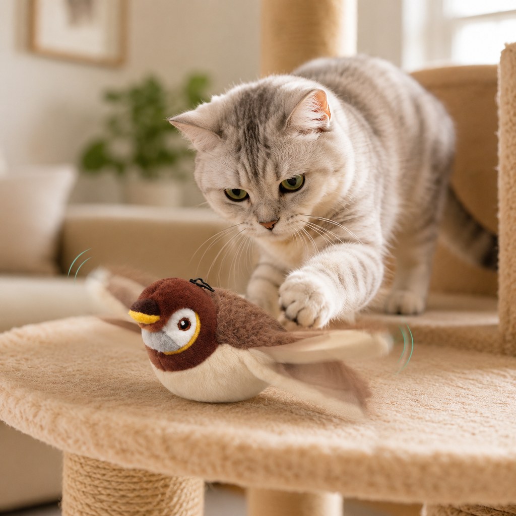 Maetiva Rechargeable Flapping Bird Cat Toy for Indoor Cats - Tap-Activated Plush Kicker Toy for Boredom Relief & Hunting Instinct Play