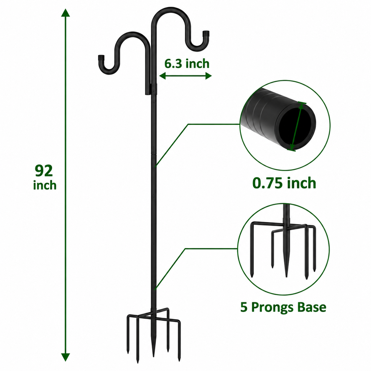Double Shepherds Hooks for Outdoor, Heavy Duty Bird Feeder Pole, 2 Pack