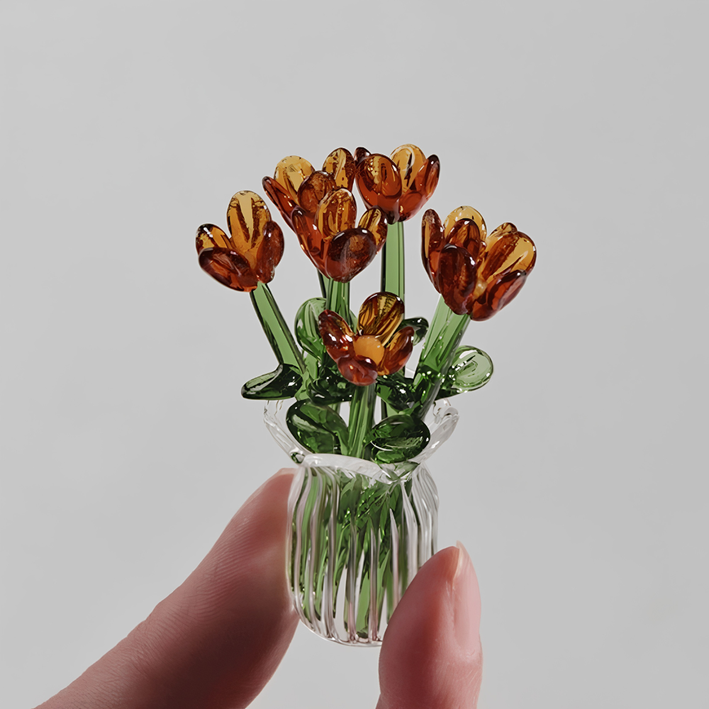 Glass Flower Bouquet Artificial Floral Decoration for Home Decor