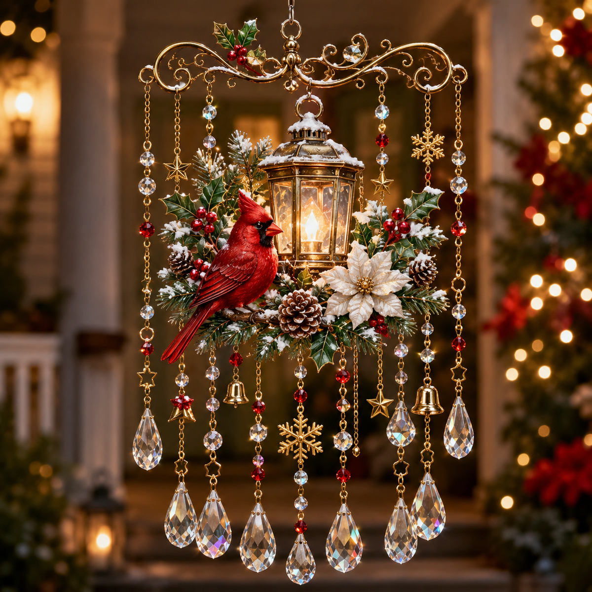 Christmas Crystal Wind Chime - 14 Festive Designs, 20 x 35 cm