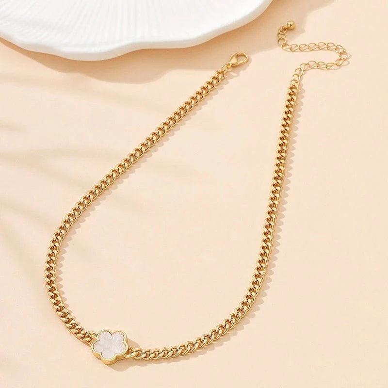 Lucky Clover Cuban Chain Necklace and Bracelet Set
