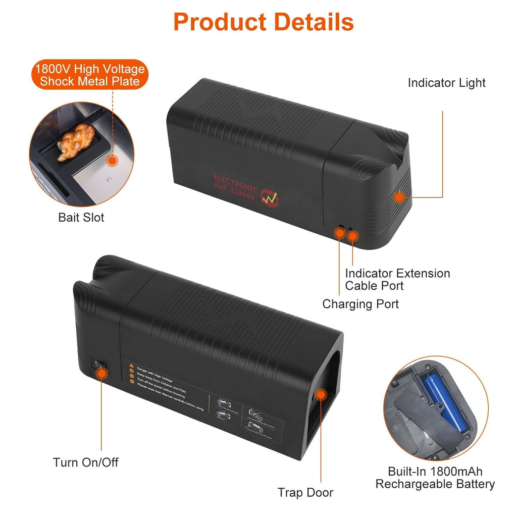 Electric Rat Trap – Rechargeable 1800V Shock Mouse Killer