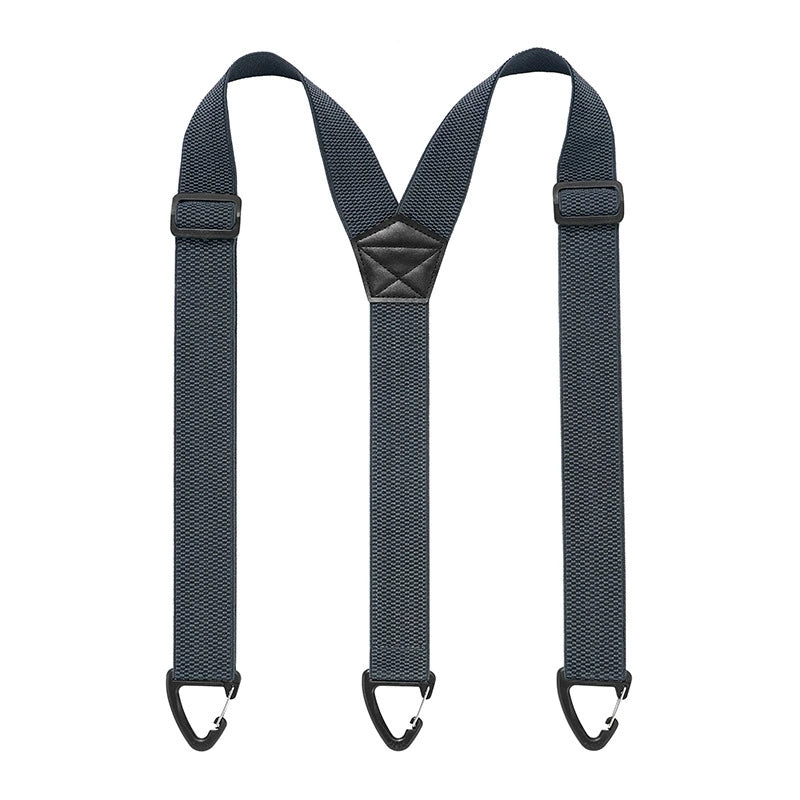 Dark gray Y-back men's belt loop suspenders with adjustable straps and hook attachments