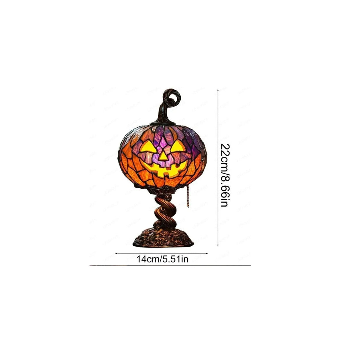 Halloween Stained Glass Pumpkin Table Lamp USB Rechargeable