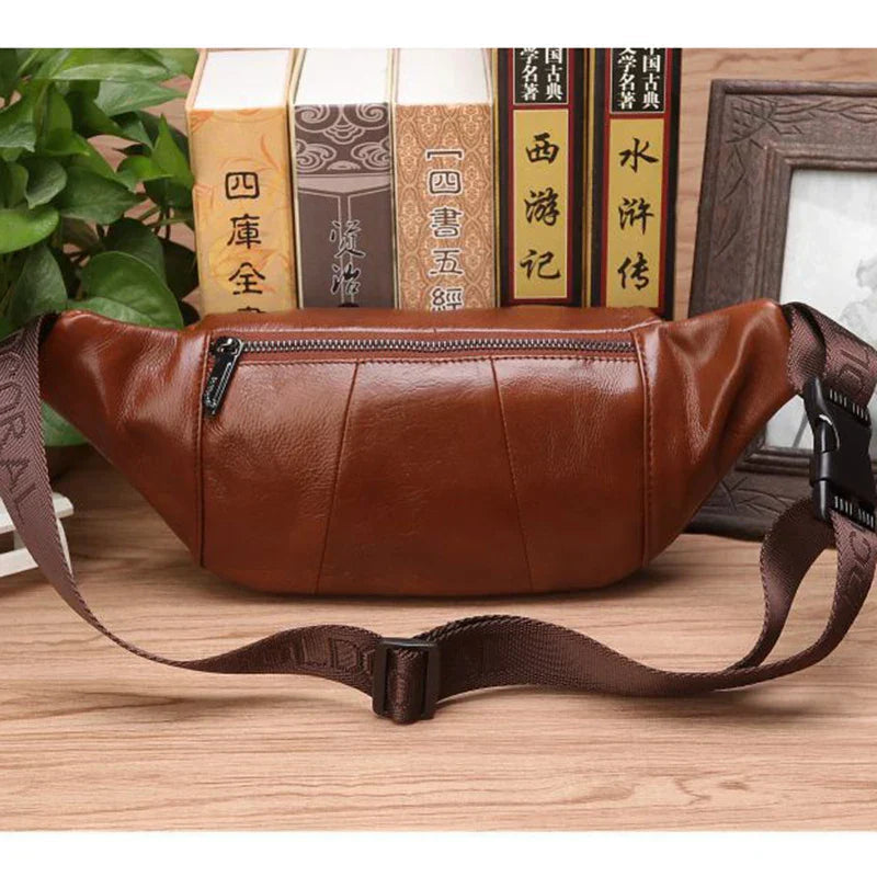 Genuine Cowhide Leather Waist Bag | Ample Storage & Versatile Design for Travel
