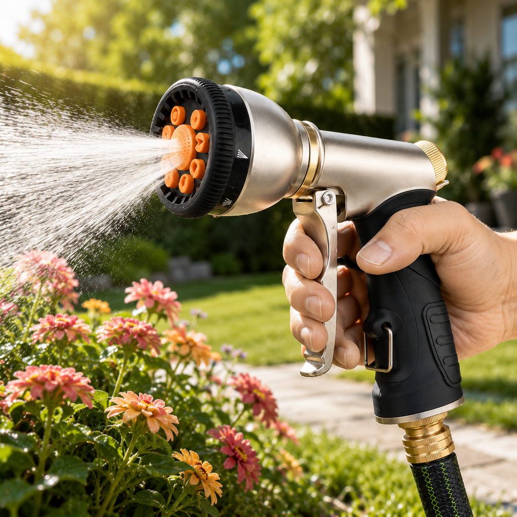 Heavy Duty Metal Garden Hose Nozzle with 9 Spray Patterns